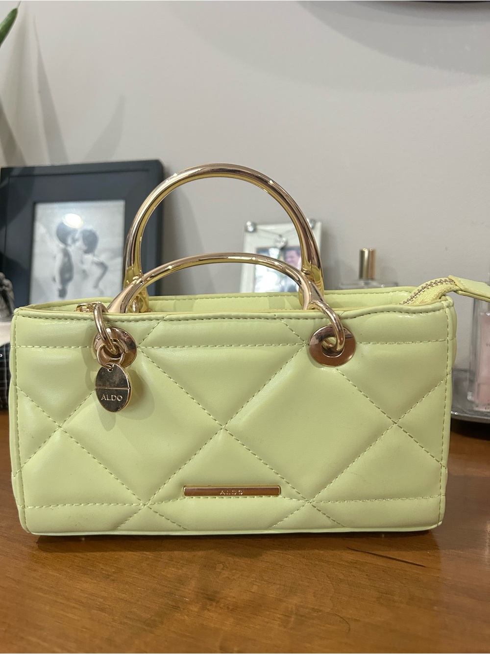 Aldo Quilted Mini Top-Handle Bag in Pale Lime - Picture 3 of 5